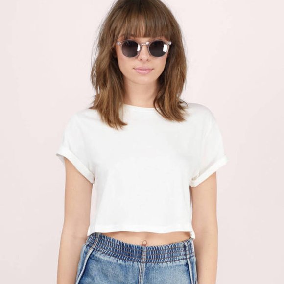 Tobi "Blank Slate" white crop tee rolled sleeves - Picture 1 of 5